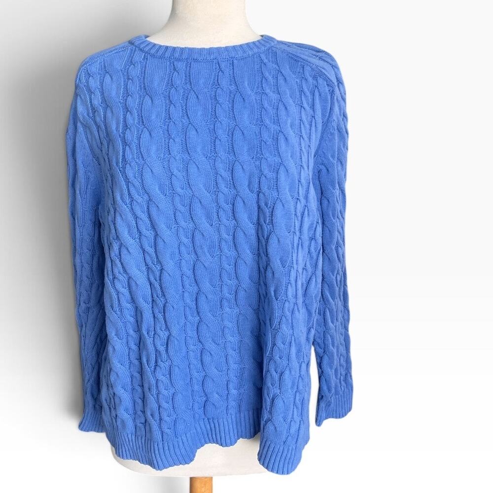 Lands' End Cotton Drifter Cable Knit Sweater Crewneck Coastal Preppy Classic XL